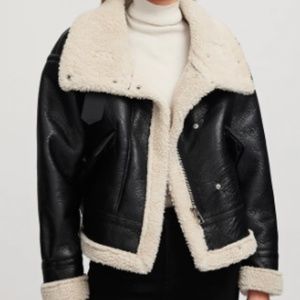 Fleece Lined Leather Aviator Jacket